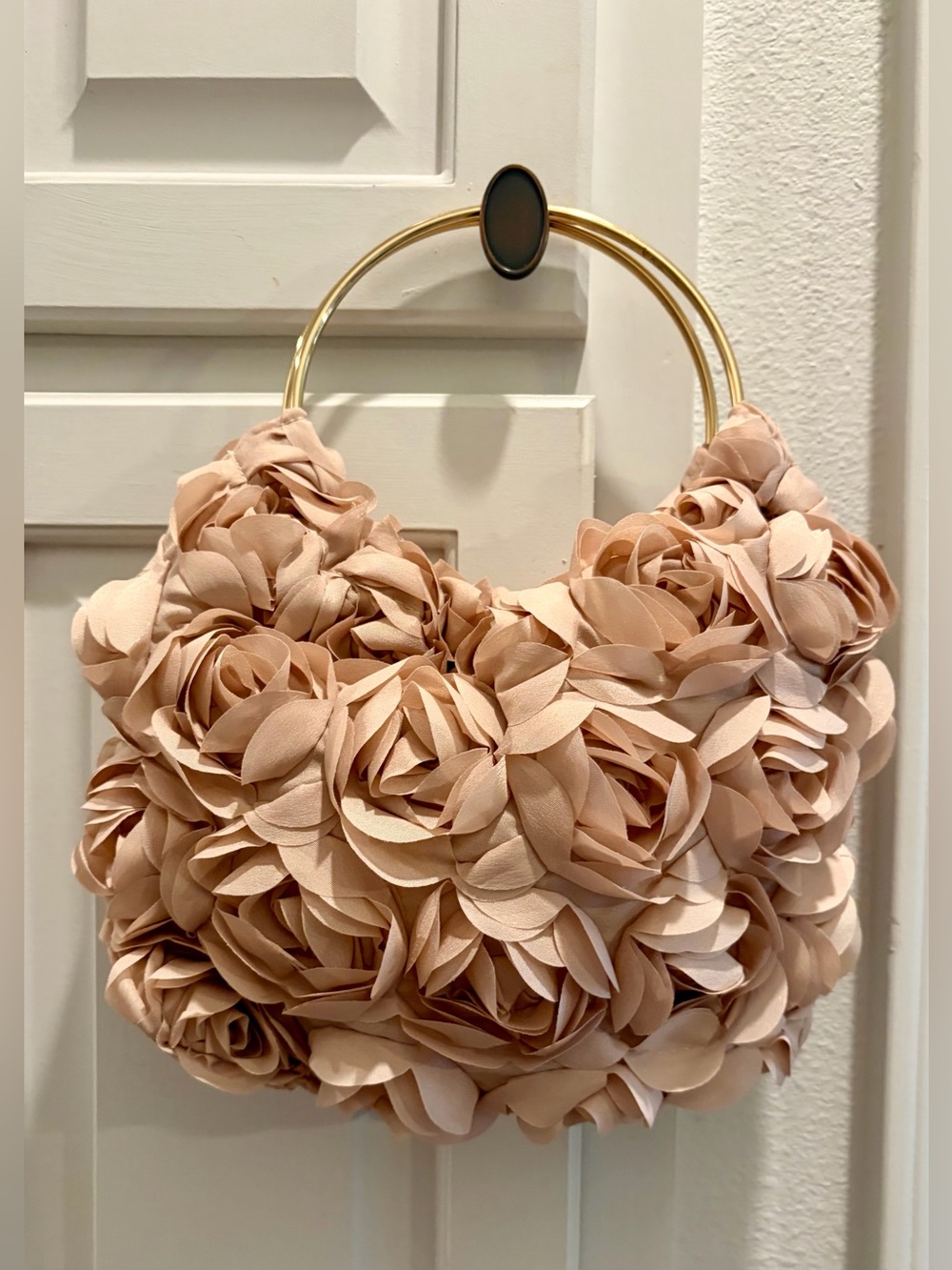 NIP Blush Floral Rosette Gold-Tone Double Handle Handbag w/Versatile Bag Charm - Picture 3 of 11